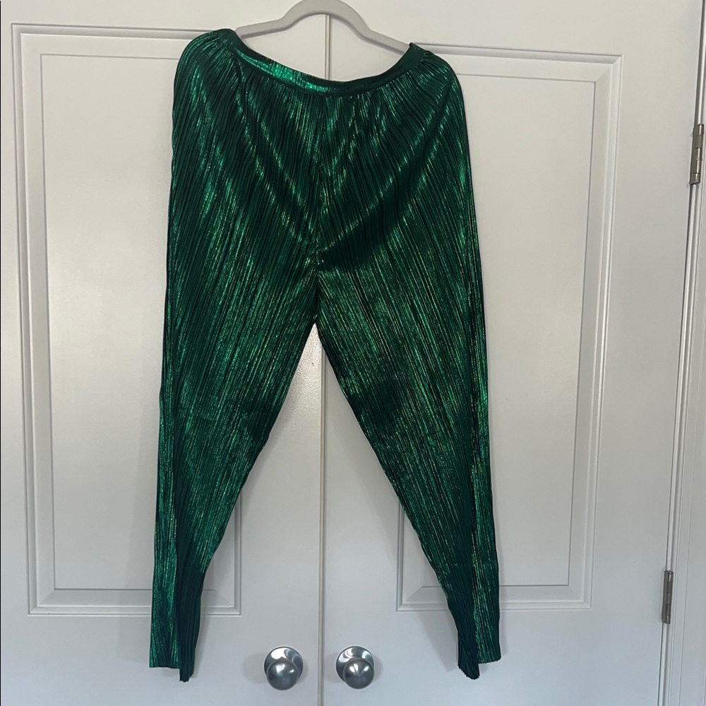 Revolve Metallic Green Pleated Pants